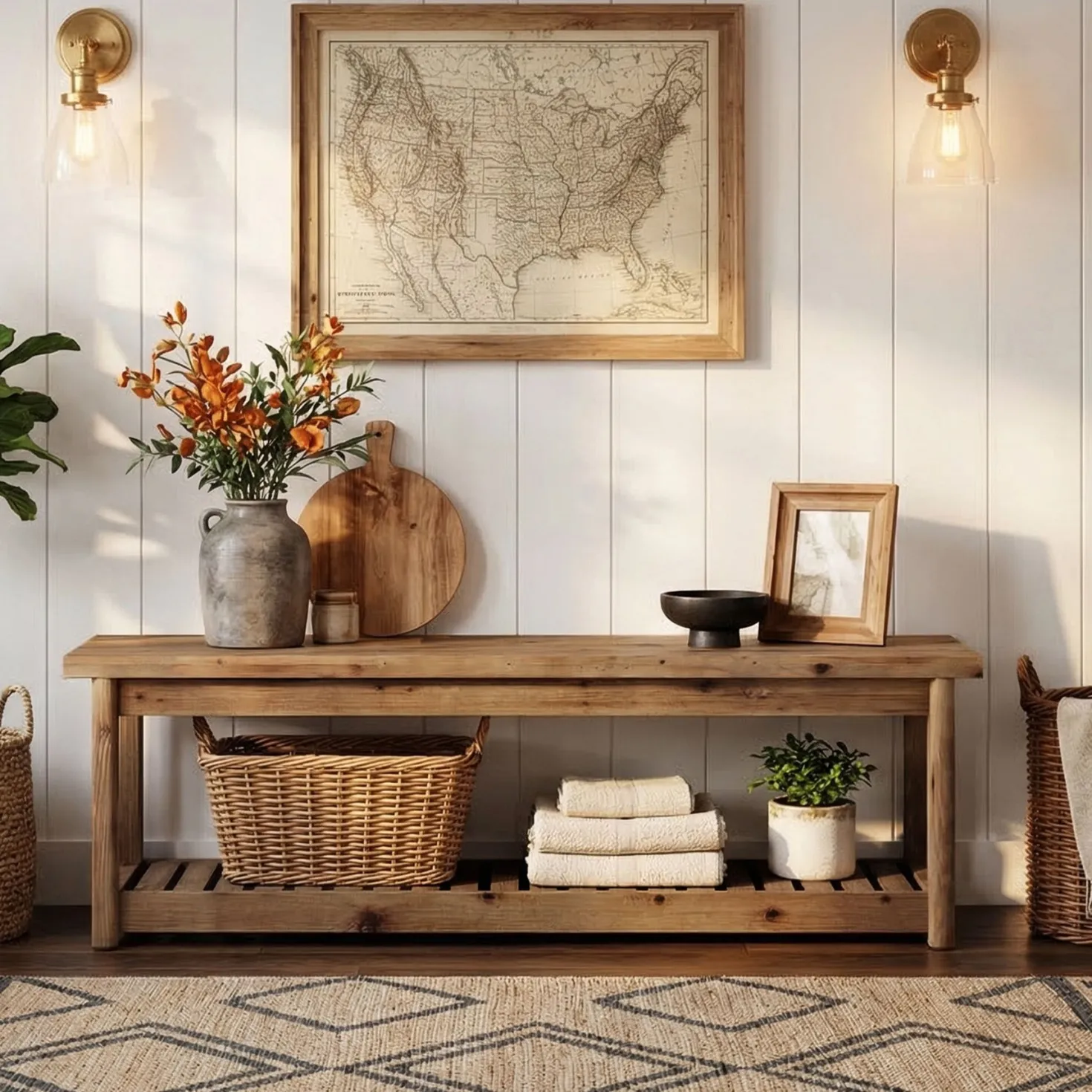 63" Solid Wood Entryway Bench with Storage Shoe Organizer for Hallway