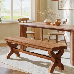 55" Solid Wood Entryway Bench, Farmhouse Indoor Bench Narrow Hallway Seat