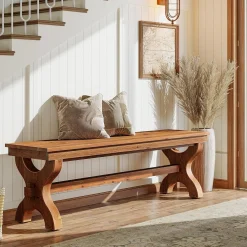 55" Solid Wood Entryway Bench, Farmhouse Indoor Bench Narrow Hallway Seat