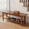 55" Solid Wood Entryway Bench, Farmhouse Shoe Storage Bench With Shelf For Hallway