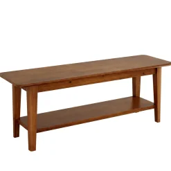 55" Solid Wood Entryway Bench, Farmhouse Shoe Storage Bench With Shelf For Hallway