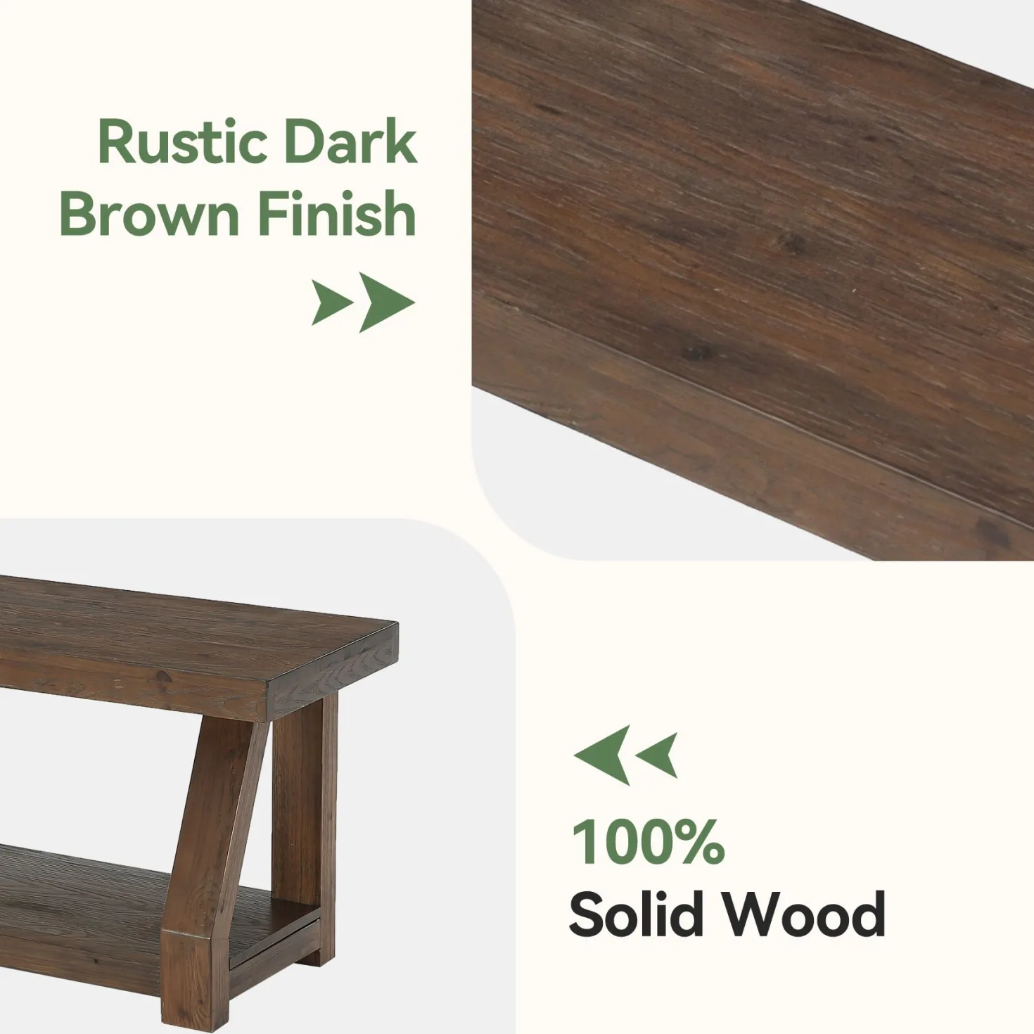 63" Solid Wood Entryway Bench with Shoe Storage, 2-Tier Rustic Shoe Bench for Hallway, Living Room & Bedroom