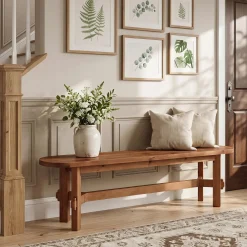 55" Solid Wood Entryway Bench, Shoe Storage Bench for Hallway & Living Room
