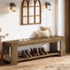 55" Solid Wood Entryway Bench with Storage Shelf, 2-Tier Shoe Bench Seating for Entrance