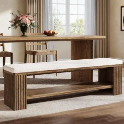 63" Solid Wood Entryway Bench, Modern Upholstered End of Bed Bench