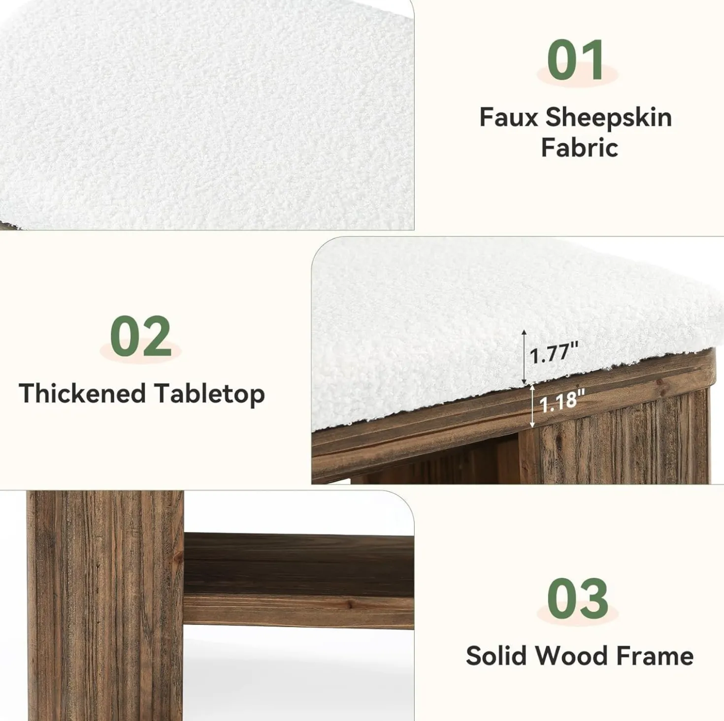 63" Solid Wood Entryway Bench, Modern Upholstered End of Bed Bench