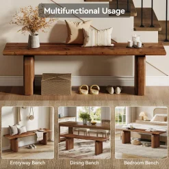 62.99" Solid Wood Entryway Bench, Farmhouse Indoor End of Bed Bench