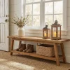 63" Solid Wood Entryway Bench, Hallway Shoe Bench with Storage Shelf