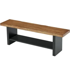 55" Solid Wood Entryway Bench, 2-Tier Farmhouse Bench with Shoe Storage