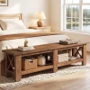 70.87" Solid Wood Entryway Shoe Bench, Farmhouse End of Bed Bench with Storage