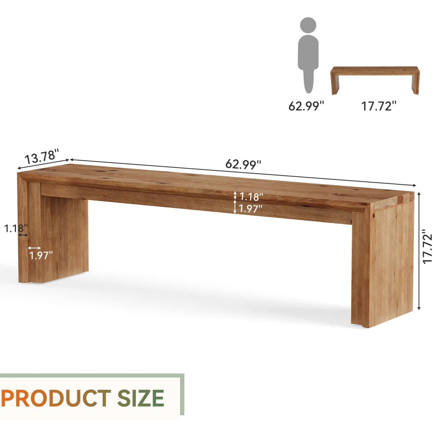63" Solid Wood Entryway Shoe Bench, Farmhouse End of Bed Bench for 2-3 People