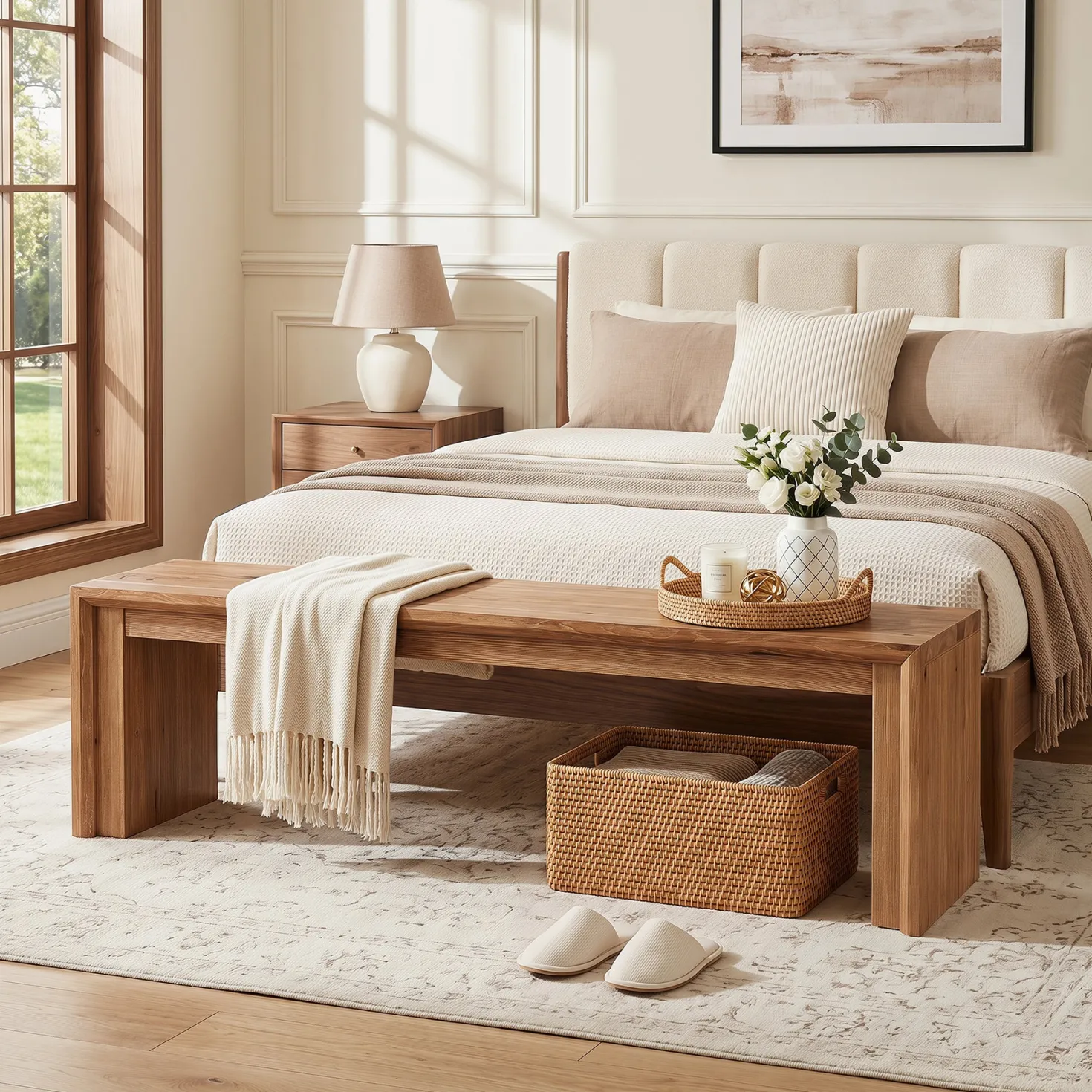 63" Solid Wood Entryway Shoe Bench, Farmhouse End of Bed Bench for 2-3 People
