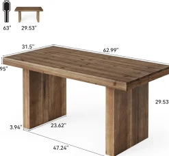 63" Solid Wood Executive Desk, Farmhouse Large Computer Desk with Sturdy Legs