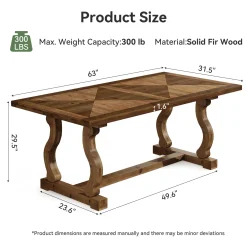 63" Solid Wood Executive Desk, Farmhouse Computer Desk with Parquetry Top & Scroll Legs for Home Office