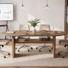 63" Solid Wood Executive Desk, Oval Computer Desk with Storage Shelf for Home Office