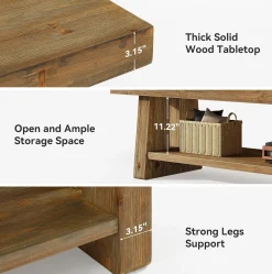 63" Solid Wood Farmhouse Bench with Open Shelves, 2-Tier Shoe Storage Bench for Hallway & Bedroom