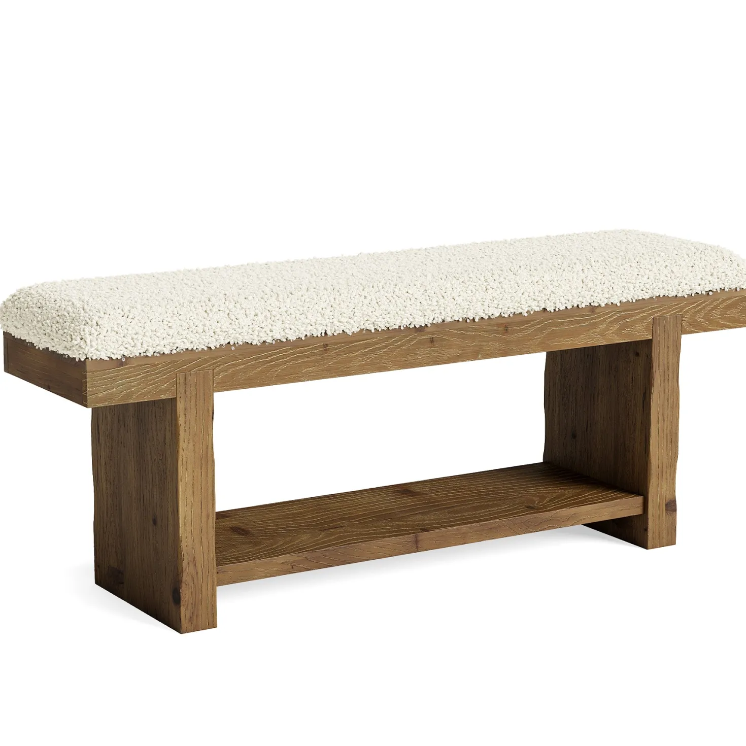 47.2" Solid Wood Farmhouse Bench, Upholstered Storage for Entryway