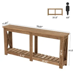 71" Solid Wood Farmhouse Console Table with Storage Shelves, Extra Long Sofa Table for Entryway & Hallway