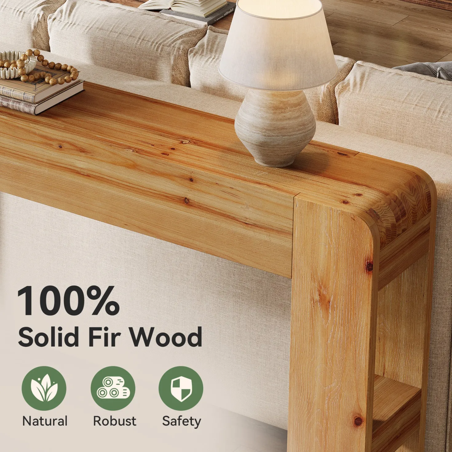 63" Solid Wood Farmhouse Console Table, Narrow Sofa Table for Entryway, Hallway, or Behind Couch