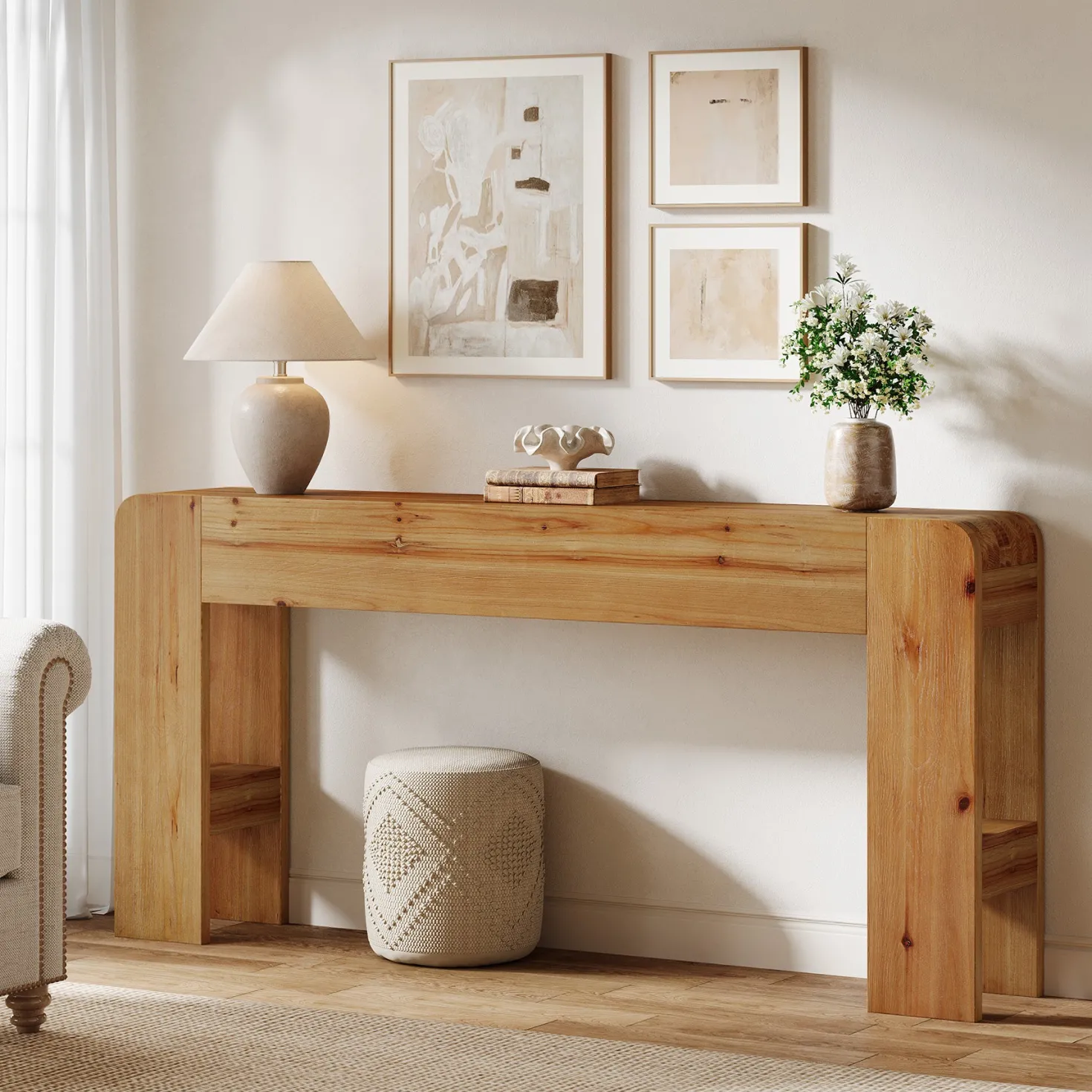 63" Solid Wood Farmhouse Console Table, Narrow Sofa Table for Entryway, Hallway, or Behind Couch