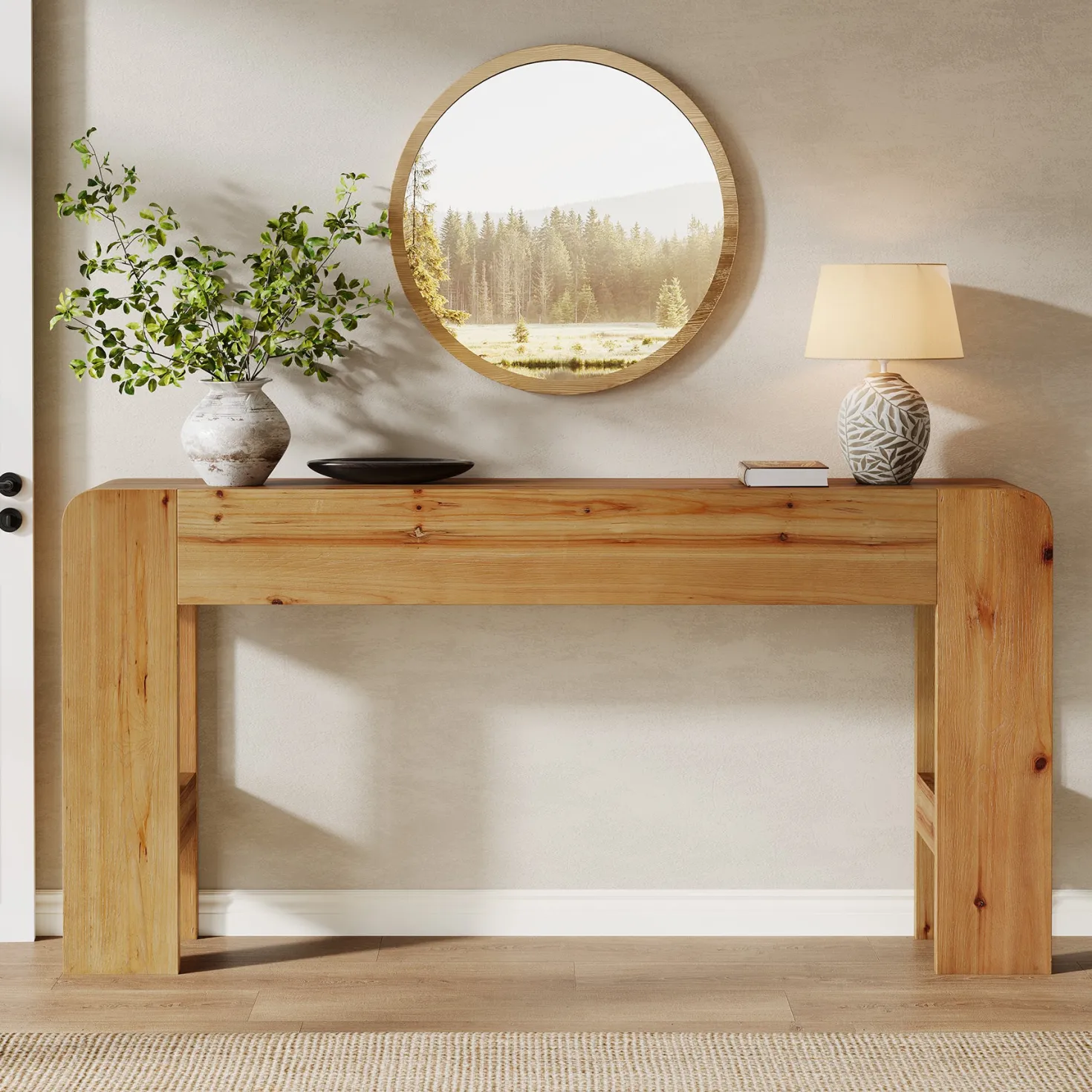 63" Solid Wood Farmhouse Console Table, Narrow Sofa Table for Entryway, Hallway, or Behind Couch