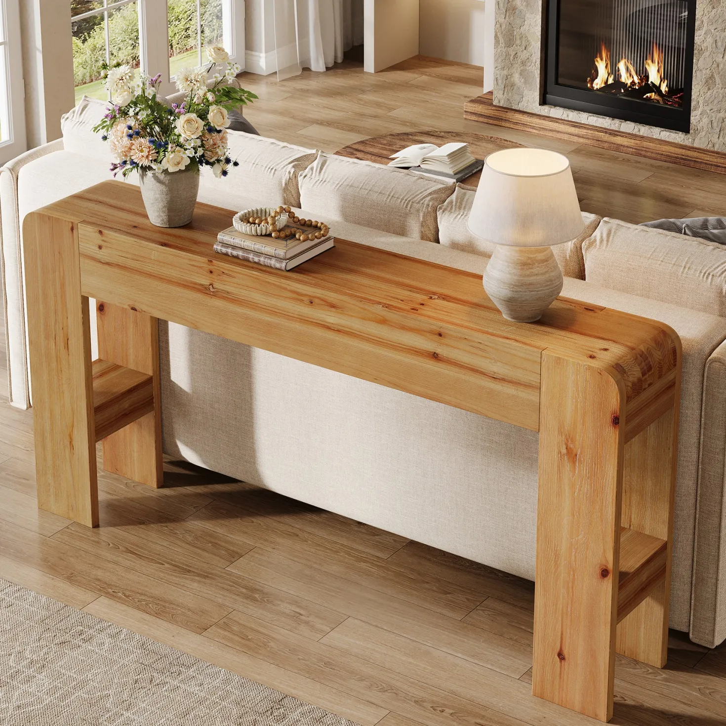 63" Solid Wood Farmhouse Console Table, Narrow Sofa Table for Entryway, Hallway, or Behind Couch