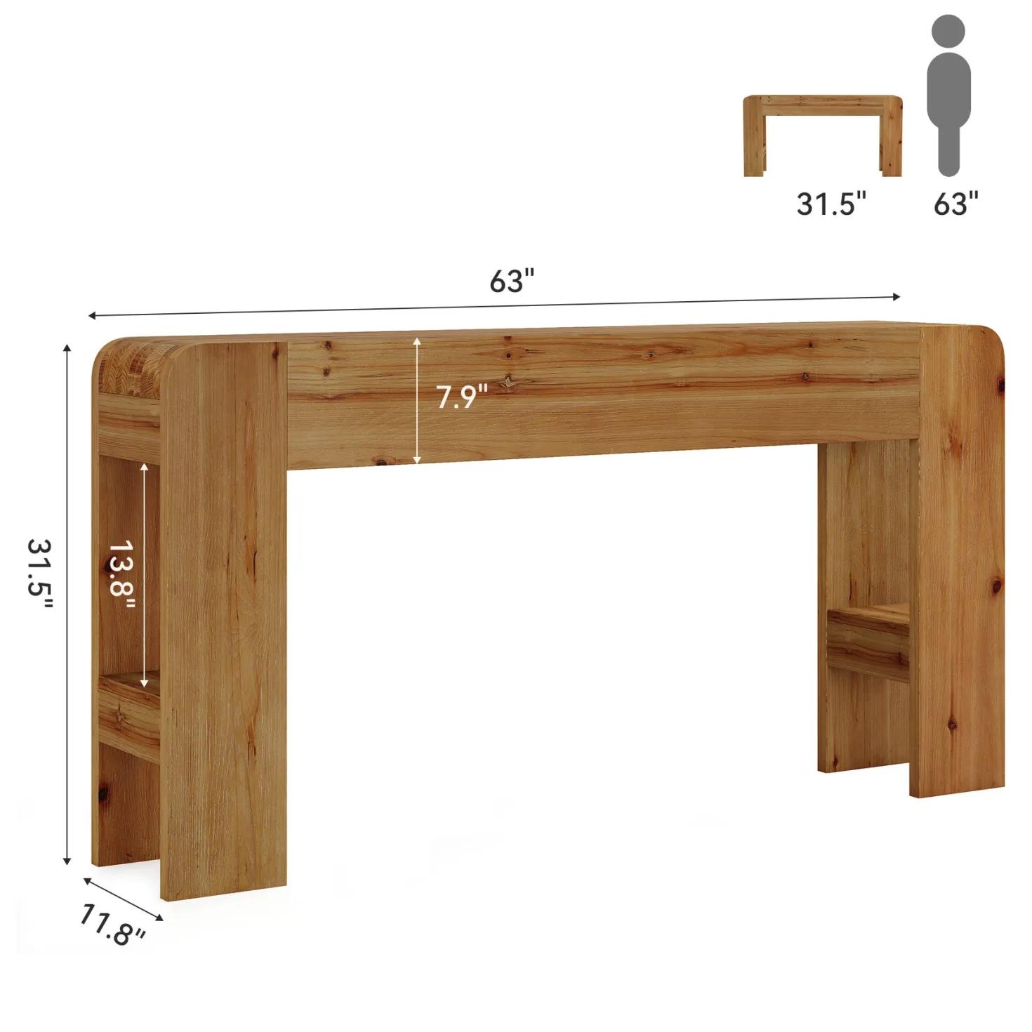 63" Solid Wood Farmhouse Console Table, Narrow Sofa Table for Entryway, Hallway, or Behind Couch
