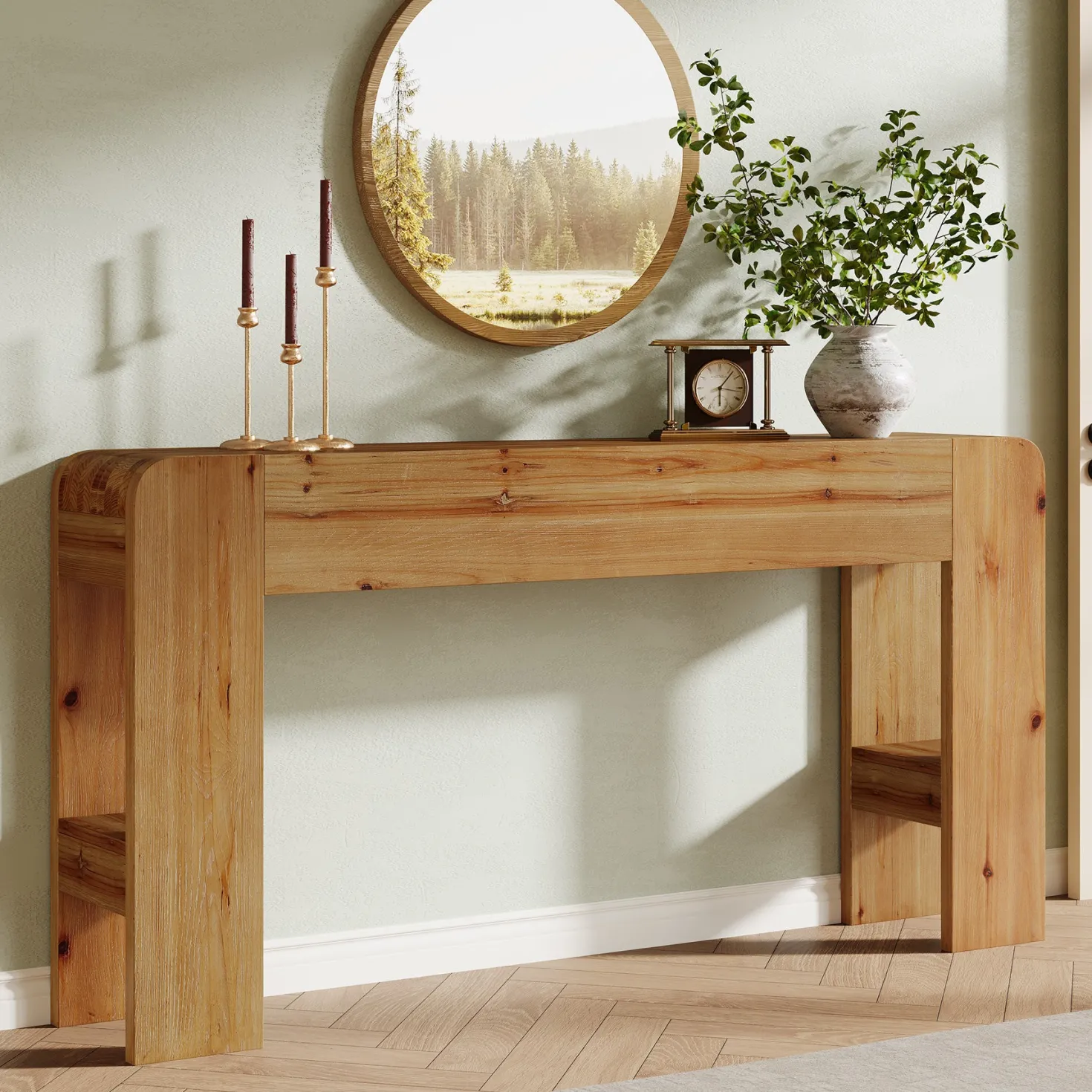 63" Solid Wood Farmhouse Console Table, Narrow Sofa Table for Entryway, Hallway, or Behind Couch