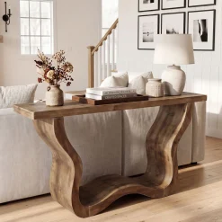 55" Solid Wood Farmhouse Console Table, Artistic Entryway Sofa Table for Hallway & Living Room