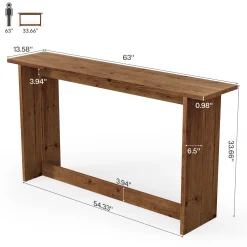 63“ Solid Wood Farmhouse Console Table with Bottom Shelf, Entryway Sofa Table for Hallway or Behind Couch
