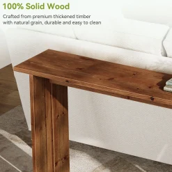 63“ Solid Wood Farmhouse Console Table with Bottom Shelf, Entryway Sofa Table for Hallway or Behind Couch