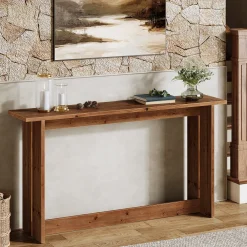 63“ Solid Wood Farmhouse Console Table with Bottom Shelf, Entryway Sofa Table for Hallway or Behind Couch
