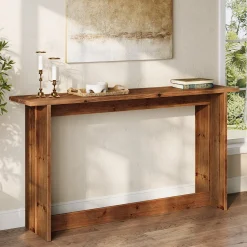 63“ Solid Wood Farmhouse Console Table with Bottom Shelf, Entryway Sofa Table for Hallway or Behind Couch