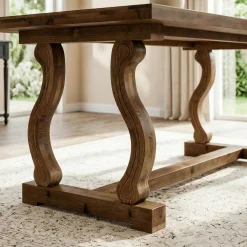 63" Solid Wood Farmhouse Dining Table for 4–6, Rectangular Kitchen Table with Parquetry Top & Scroll Legs