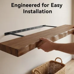 63" Solid Wood Floating Mantel Shelf with Live Edge, Rustic Fireplace Mantel & Wall Shelf for Living Room