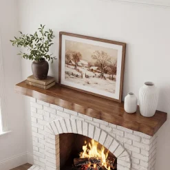63" Solid Wood Floating Mantel Shelf with Live Edge, Rustic Fireplace Mantel & Wall Shelf for Living Room