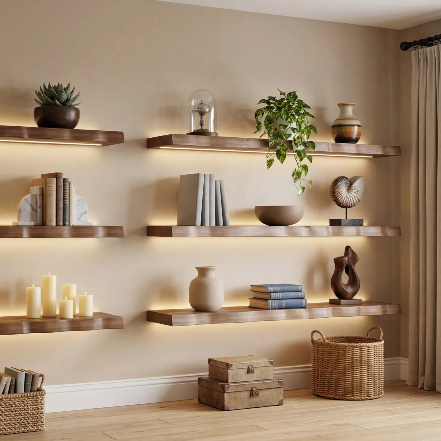 63" Solid Wood Floating Mantel Shelf with Live Edge, Rustic Fireplace Mantel & Wall Shelf for Living Room
