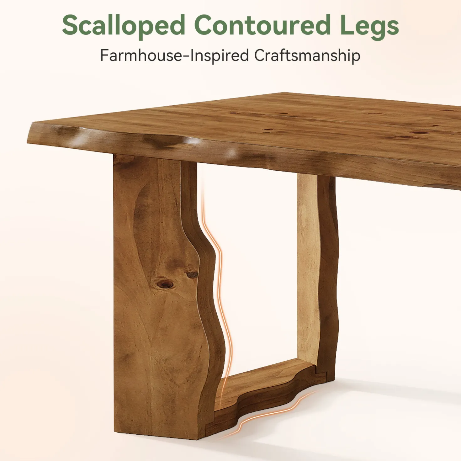 63" Solid Wood Live Edge Dining Table for 6, Rustic Modern Kitchen & Dining Room Table with Sculptural Legs