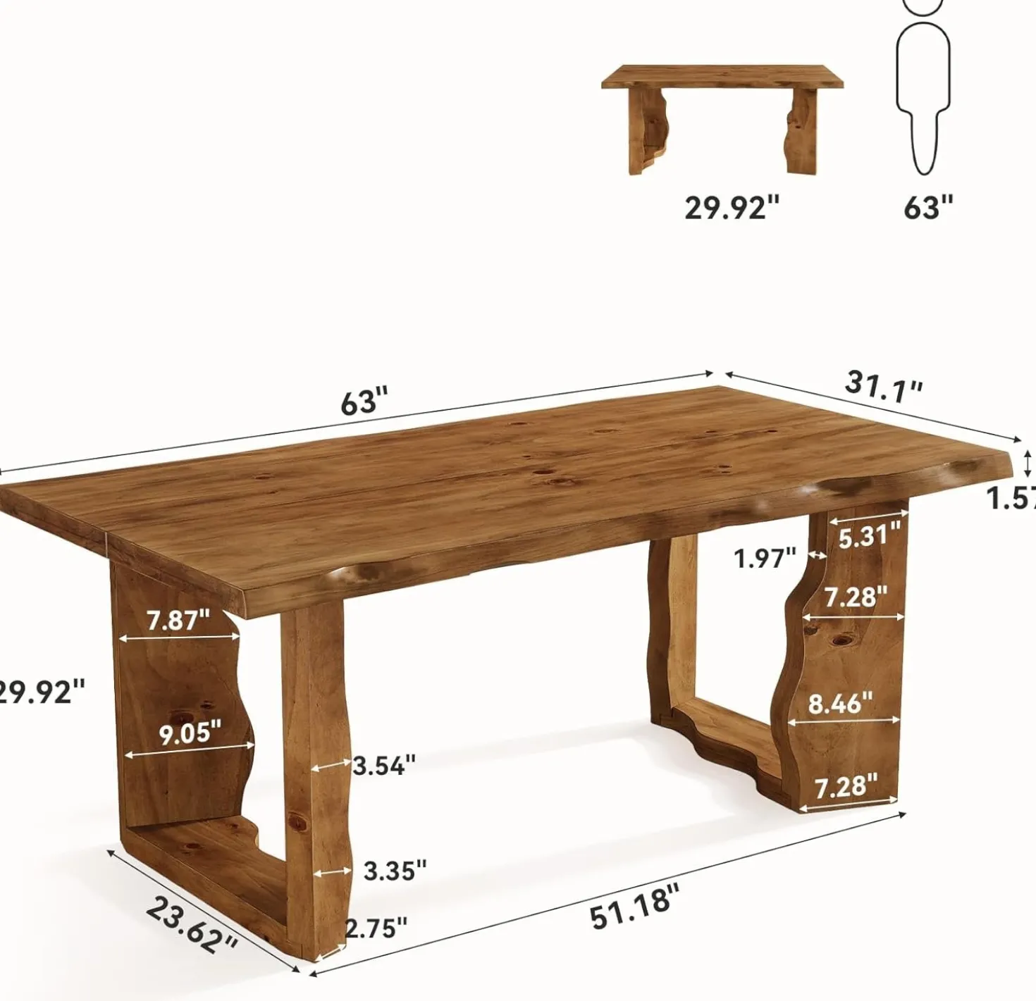 63" Solid Wood Live Edge Executive Desk, Rustic Farmhouse Computer Desk for Home Office or Studio Workspace