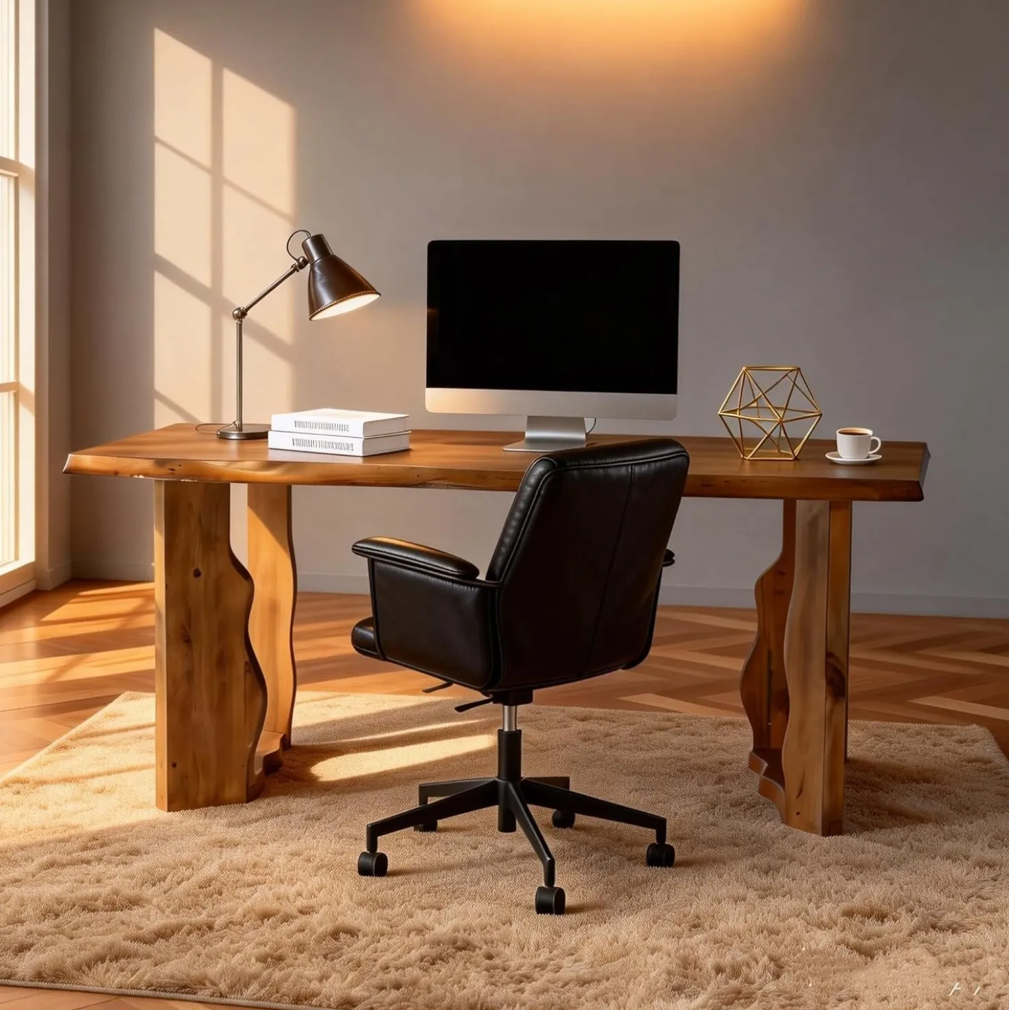 63" Solid Wood Live Edge Executive Desk, Rustic Farmhouse Computer Desk for Home Office or Studio Workspace