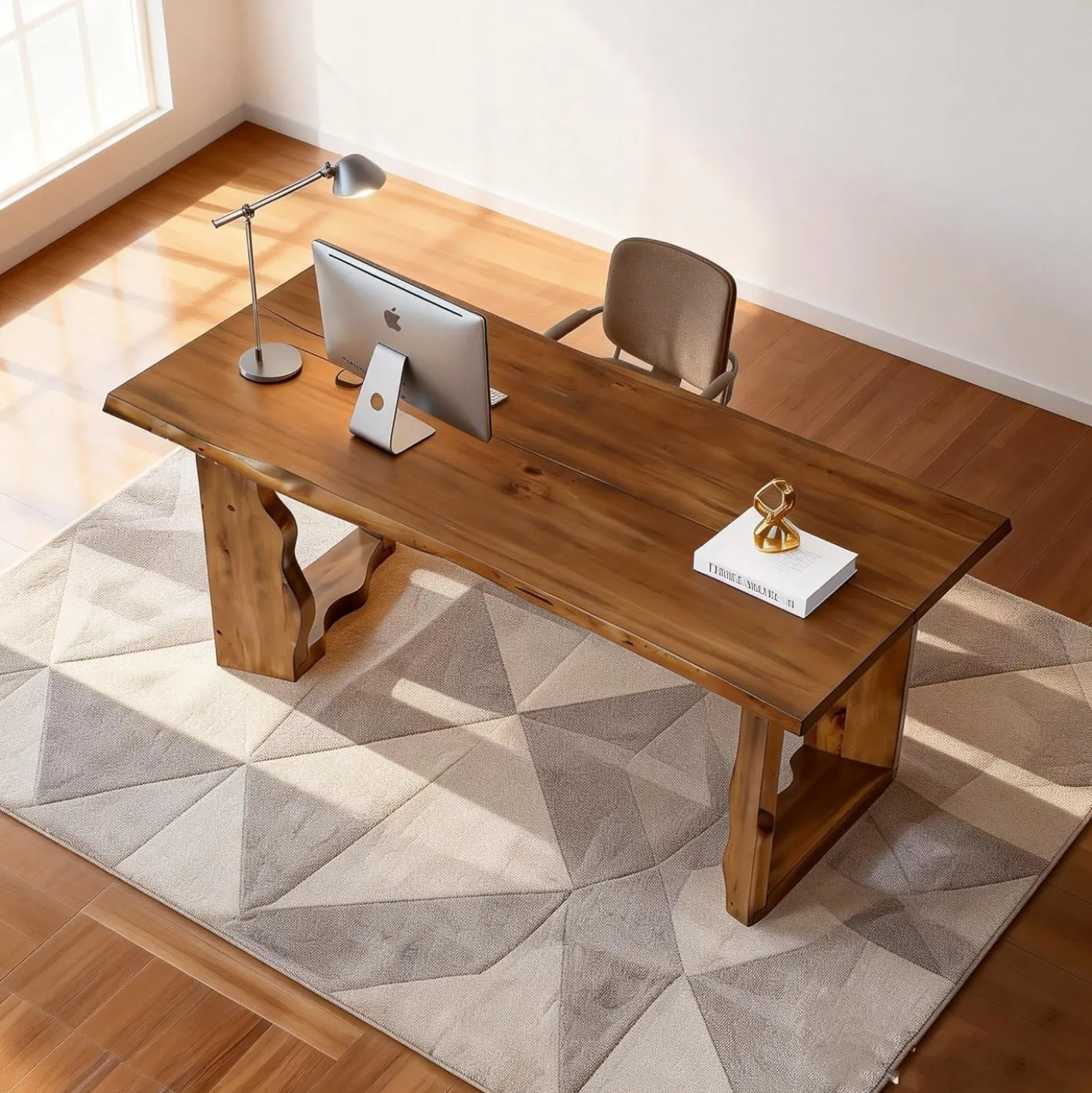 63" Solid Wood Live Edge Executive Desk, Rustic Farmhouse Computer Desk for Home Office or Studio Workspace