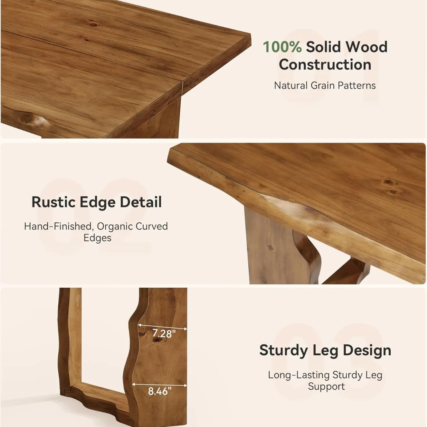 63" Solid Wood Live Edge Executive Desk, Rustic Farmhouse Computer Desk for Home Office or Studio Workspace