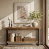 63" Solid Wood Live-Edge Console Table with Metal Legs – Narrow Farmhouse Sofa Table