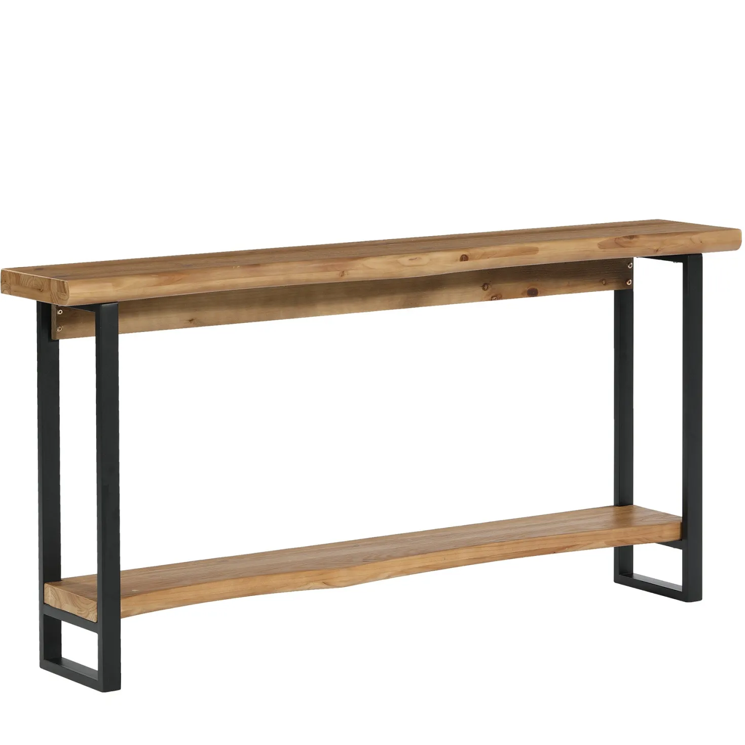 63" Solid Wood Live-Edge Console Table with Metal Legs – Narrow Farmhouse Sofa Table