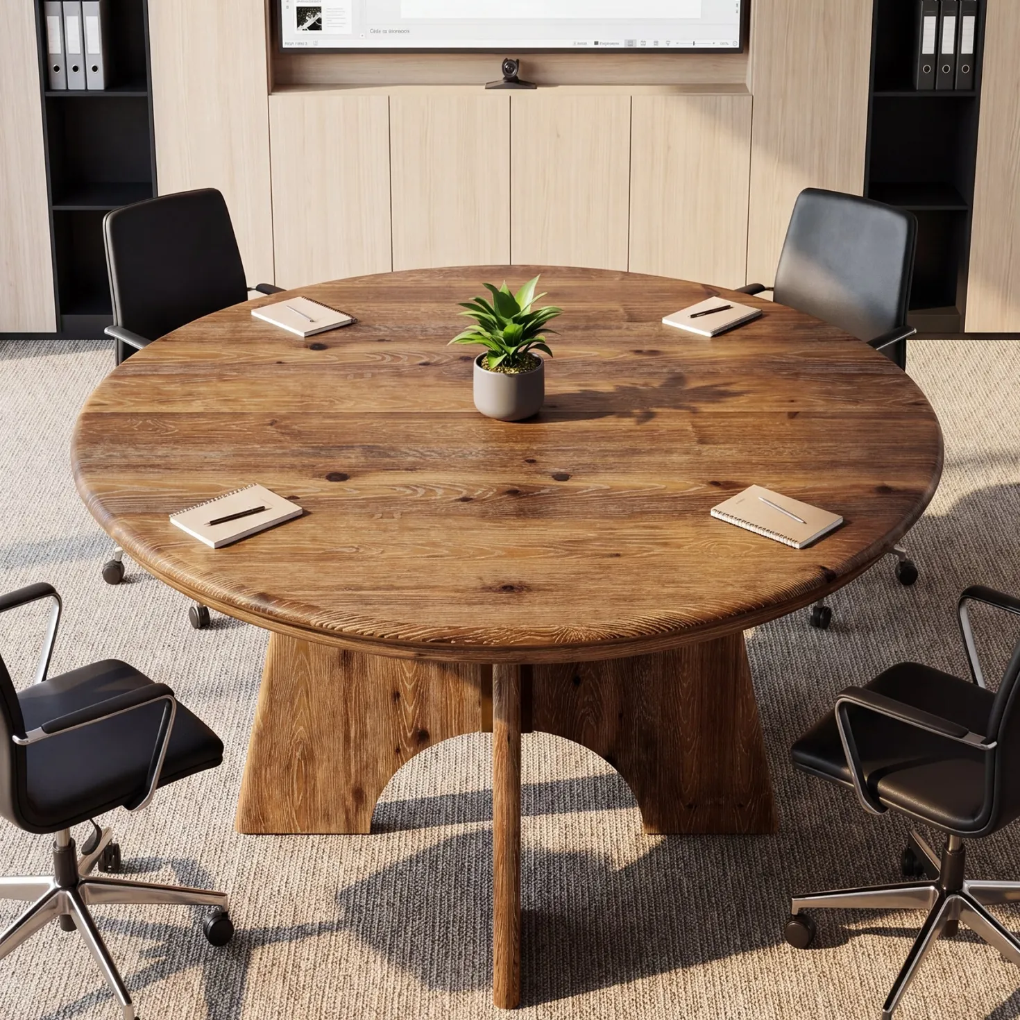 47" Solid Wood Round Conference Table, Farmhouse Meeting Table for 4-6 People for Conference Room