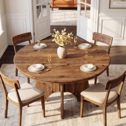47" Solid Wood Round Dining Table, Farmhouse Kitchen Table for 4-6 People for Dining Room