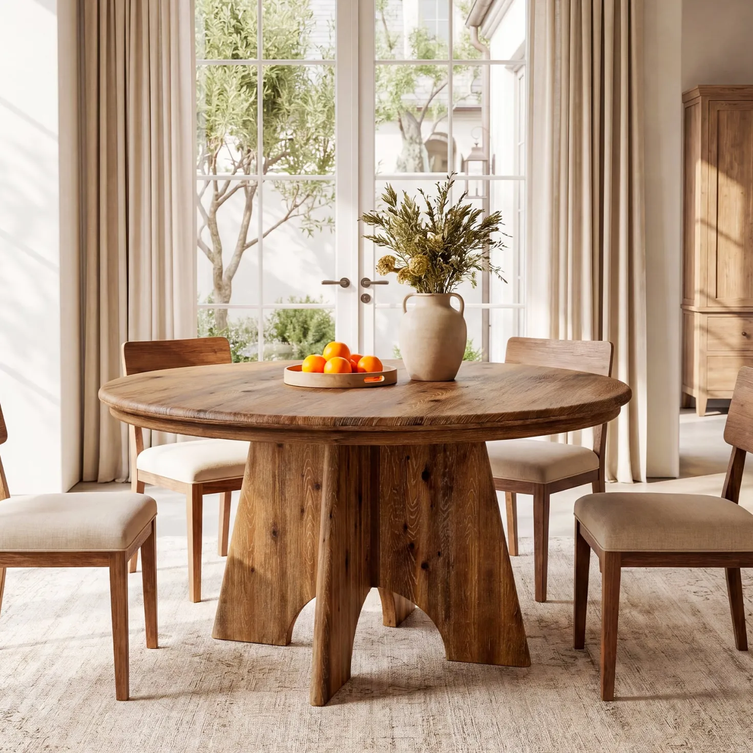 47" Solid Wood Round Dining Table, Farmhouse Kitchen Table for 4-6 People for Dining Room