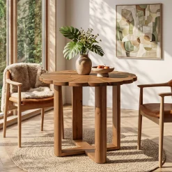 31.5" Solid Wood Round Dining Table, Farmhouse Kitchen Table for 2-4