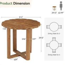 31.5" Solid Wood Round Dining Table, Farmhouse Kitchen Table for 2-4