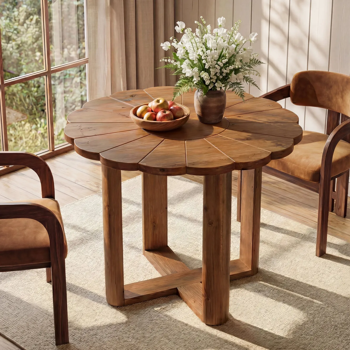 31.5" Solid Wood Round Dining Table, Farmhouse Kitchen Table for 2-4